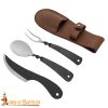 Rustic Viking Cutlery Set Hand-Forged Stainless Steel with Leather Pouch Medieval Dining Utensil Set-25207CBR 3