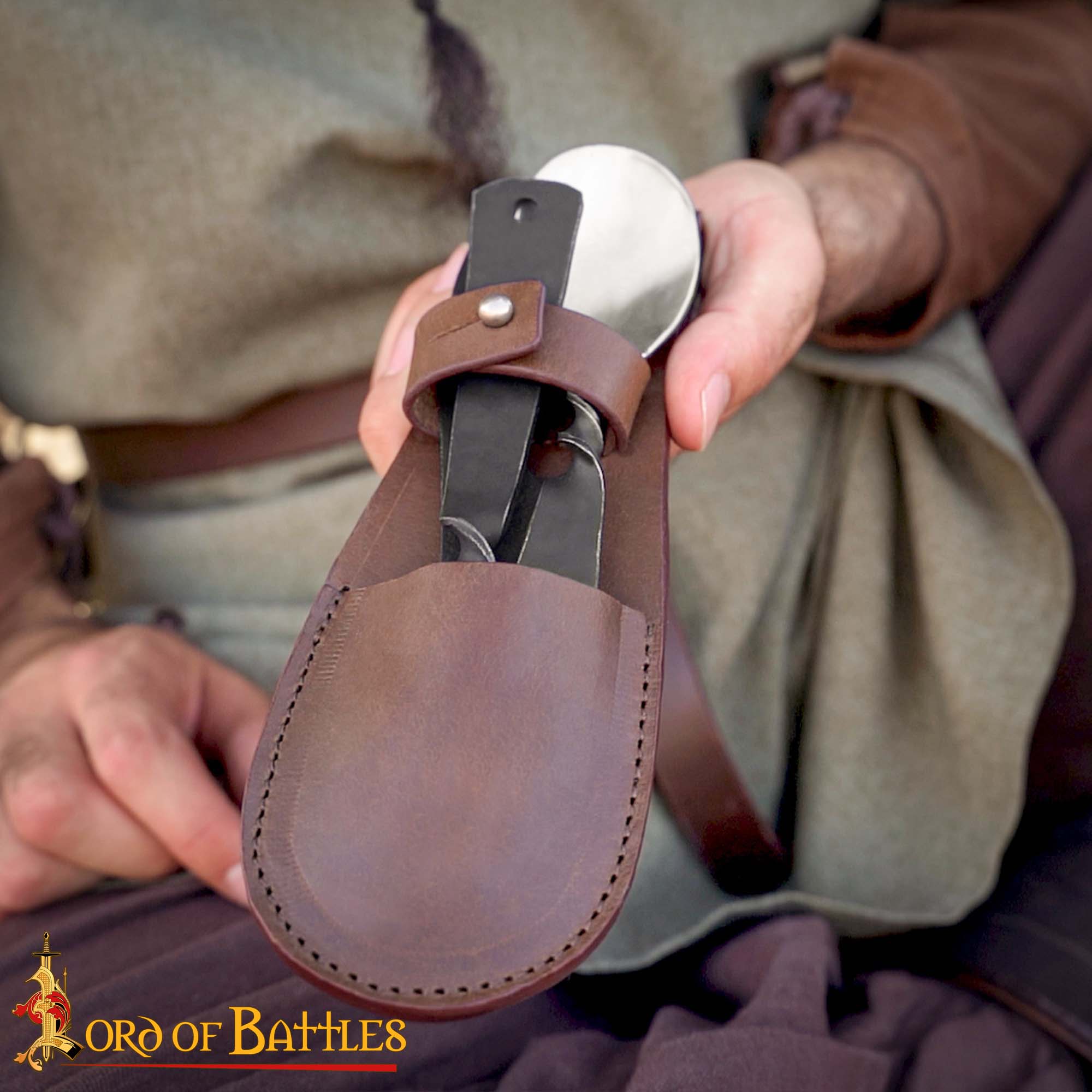 Rustic Viking Cutlery Set Hand-Forged Stainless Steel with Leather Pouch Medieval Dining Utensil Set-25207CBR 4