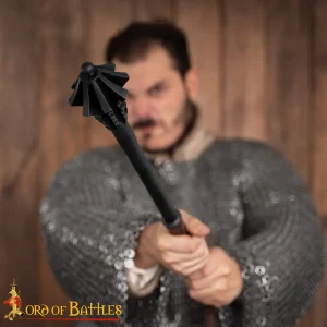 16th Century Flanged Mace – Hand-Forged Steel Head with Leather Grip and Lanyard