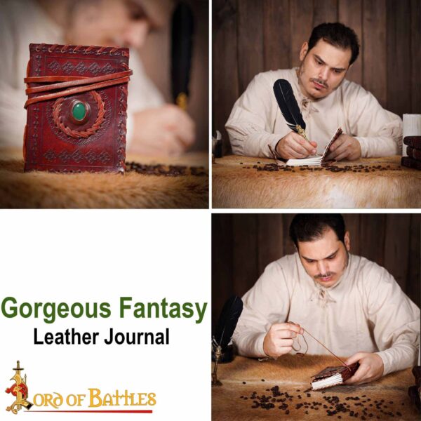 Medieval Journal with Embedded Stone Handcrafted Genuine Leather Diary Notes - Image 7