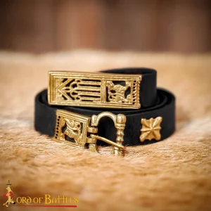 Gothic Leather Belt - Ornate Medieval Leather Belt with Brass Fittings