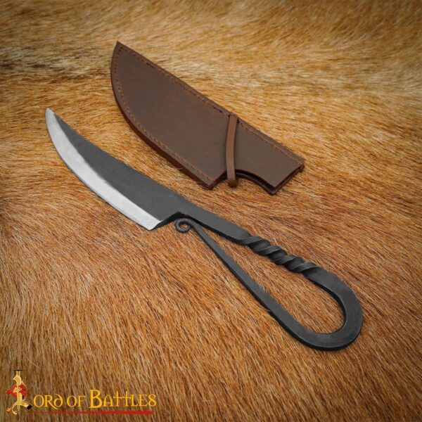 Authentic Viking Hand-Forged Iron Knife – Twisted Handle with Leather Scabbard - Image 2