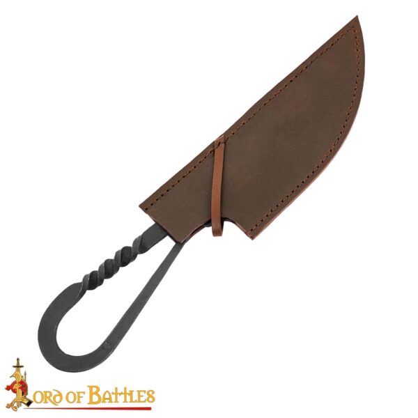 Authentic Viking Hand-Forged Iron Knife – Twisted Handle with Leather Scabbard - Image 5