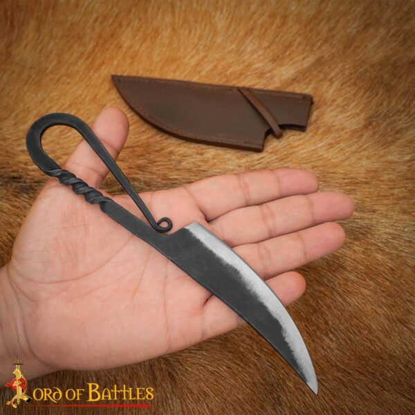 Authentic Viking Hand-Forged Iron Knife – Twisted Handle with Leather Scabbard - Image 6