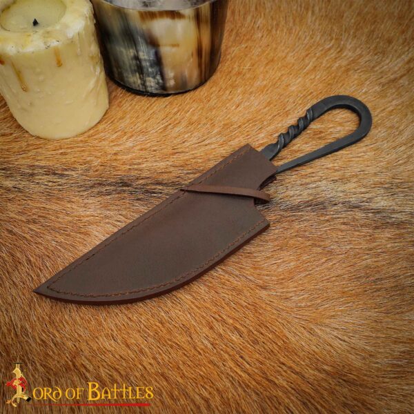 Authentic Viking Hand-Forged Iron Knife – Twisted Handle with Leather Scabbard - Image 7