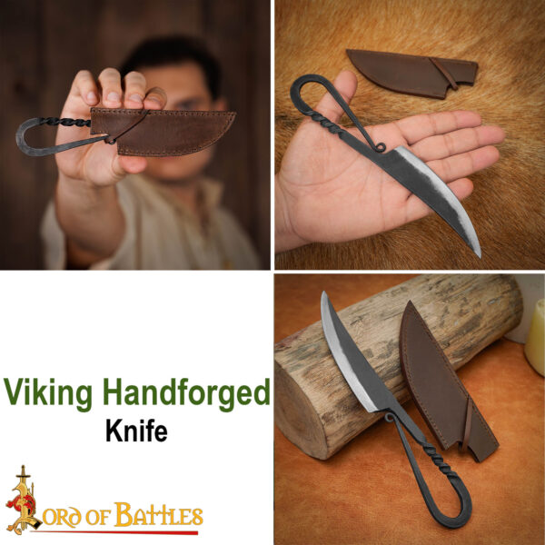 Authentic Viking Hand-Forged Iron Knife – Twisted Handle with Leather Scabbard - Image 8
