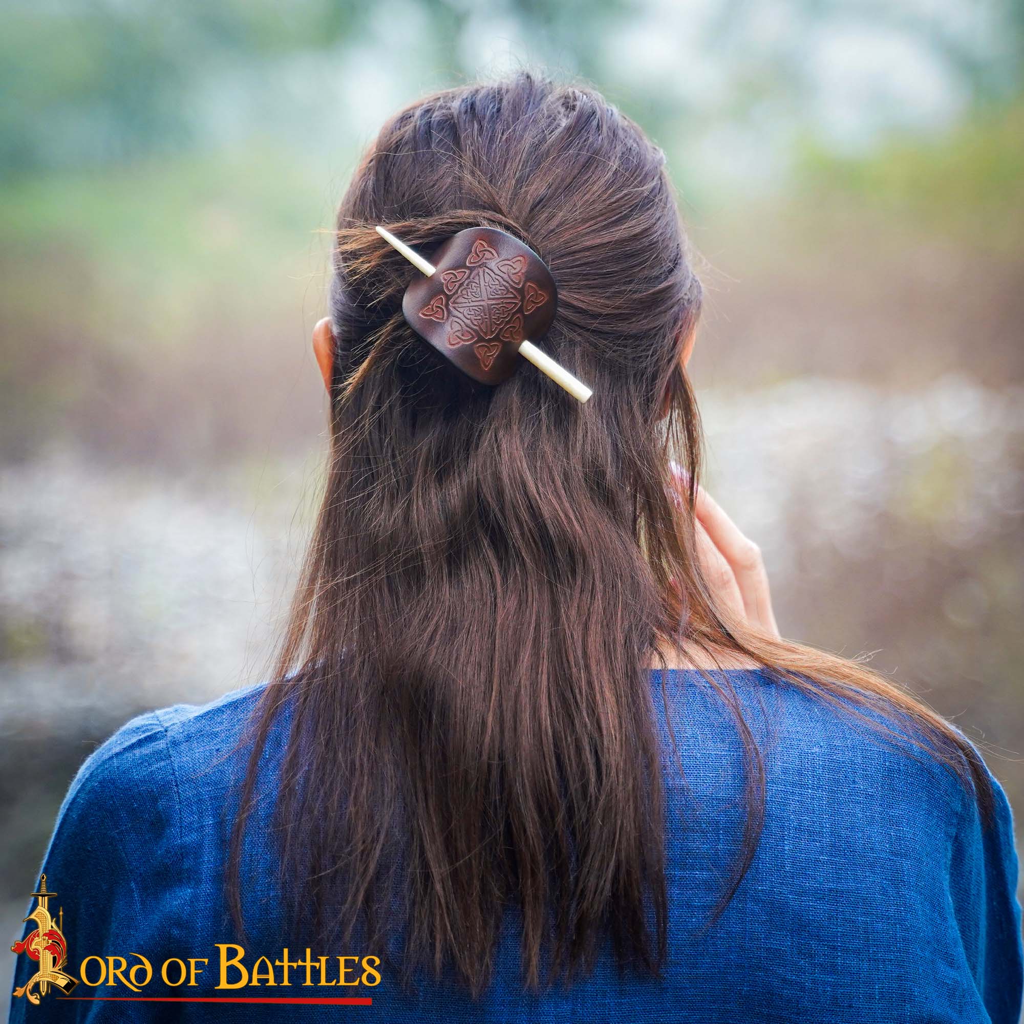 10th Century Norse Leather Hair Barrette with Ox Bone Pin-26088BR 1