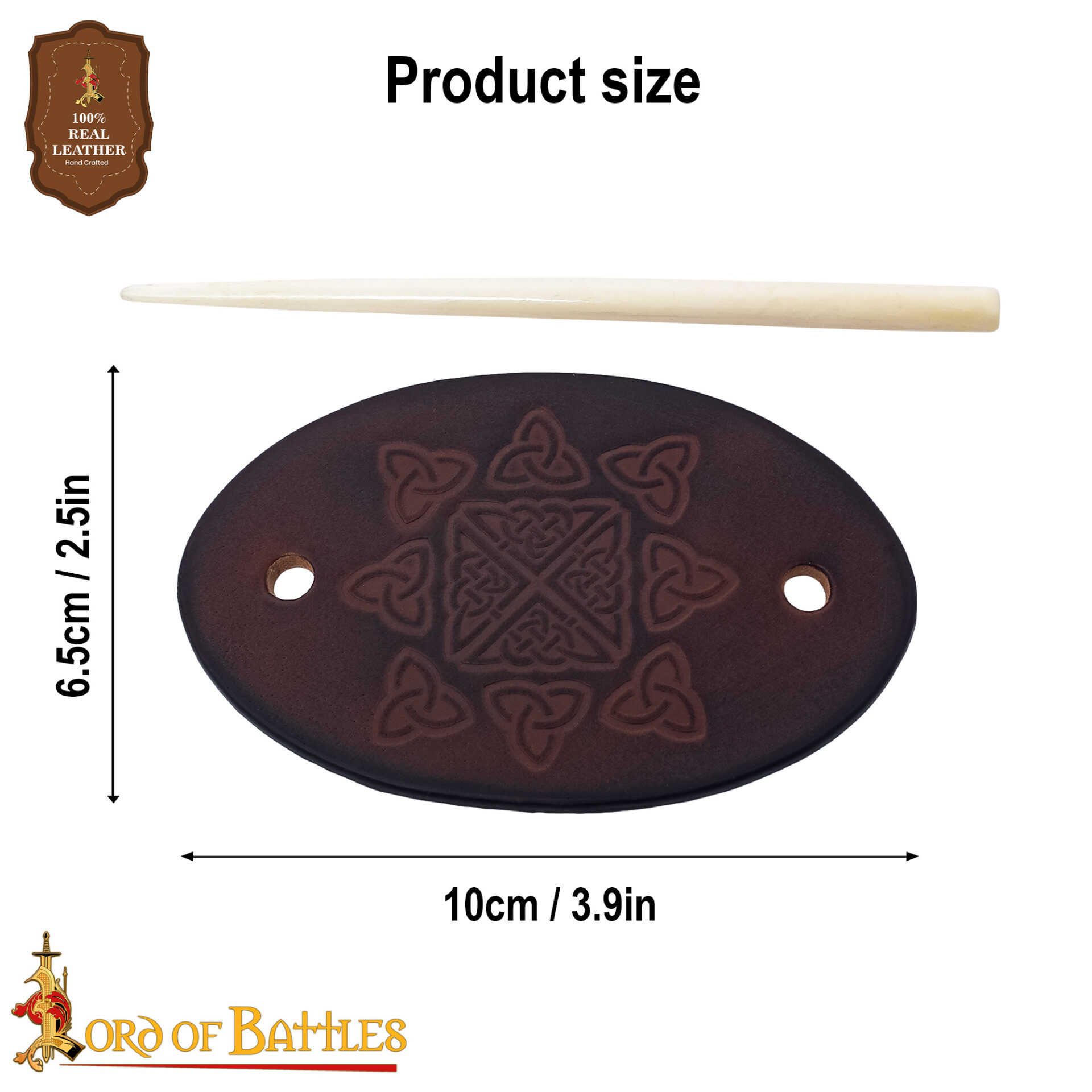 10th Century Norse Leather Hair Barrette with Ox Bone Pin-26088BR 2