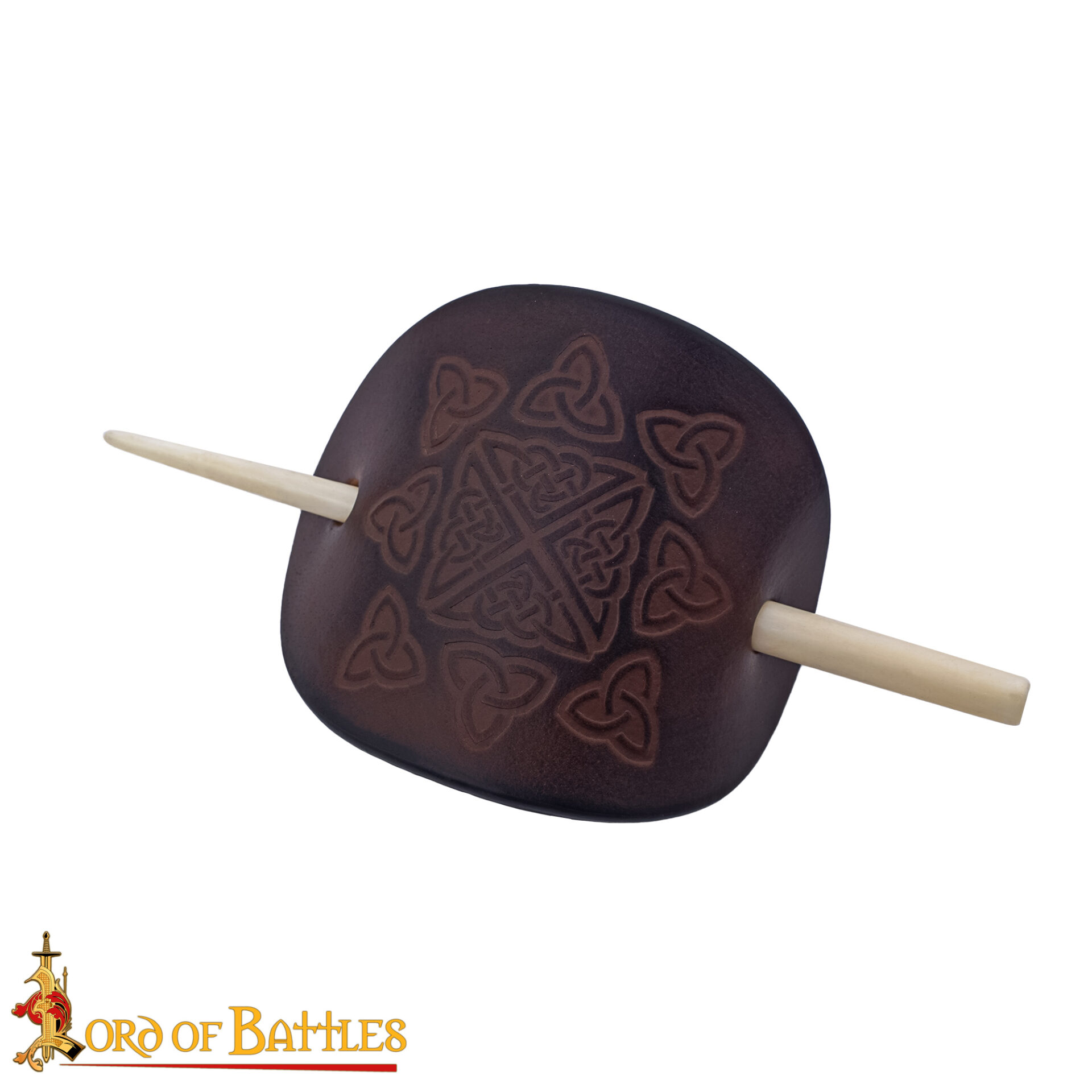 10th Century Norse Leather Hair Barrette with Ox Bone Pin-26088BR 3