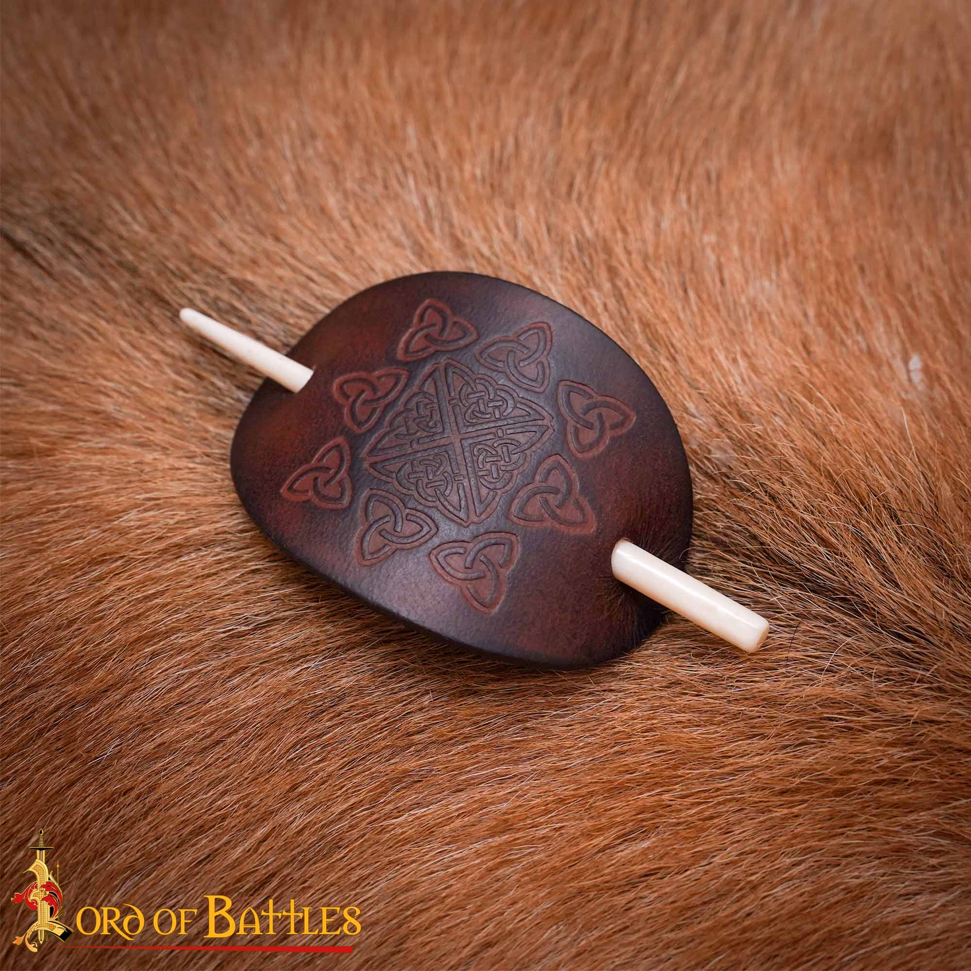 10th Century Norse Leather Hair Barrette with Ox Bone Pin-26088BR 5