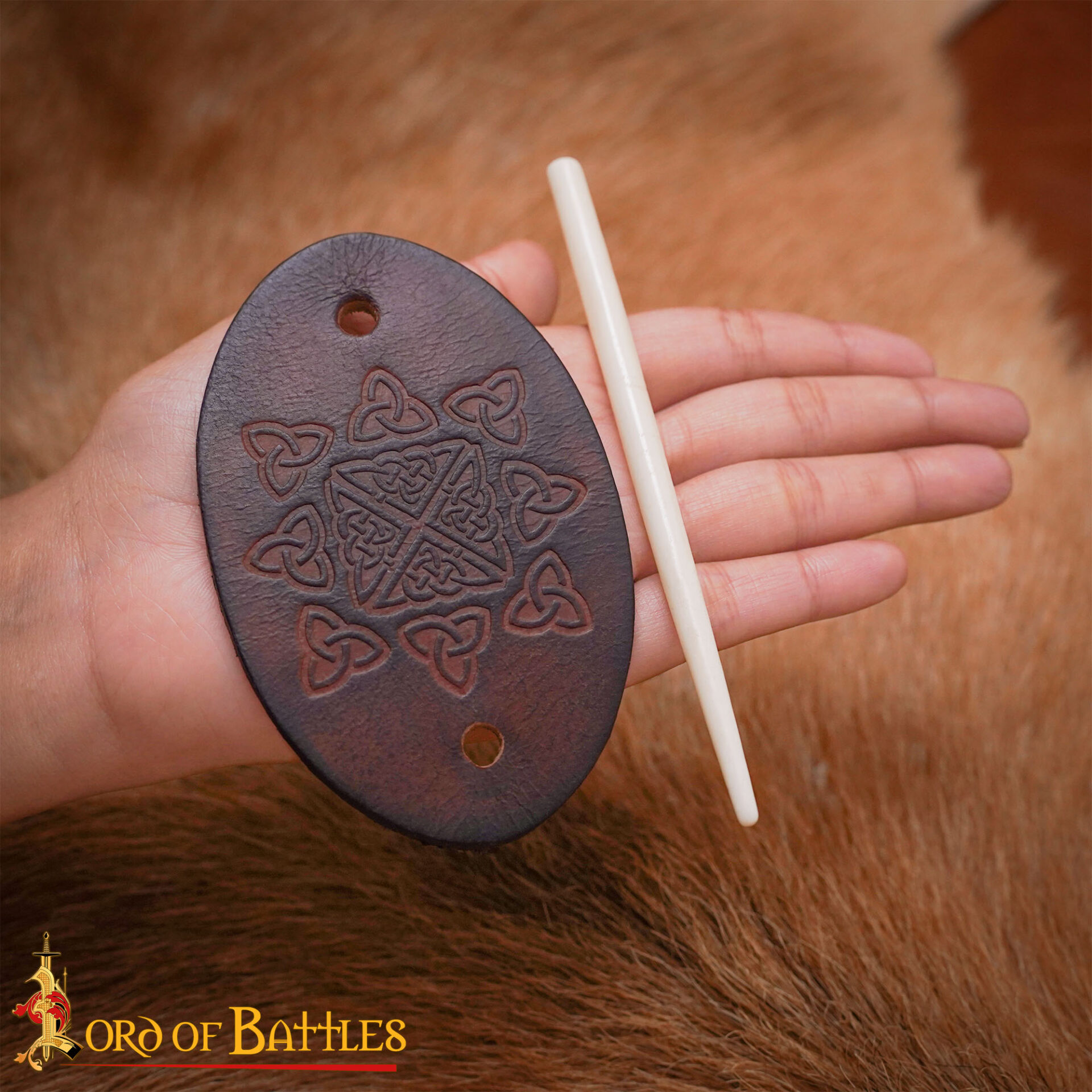 10th Century Norse Leather Hair Barrette with Ox Bone Pin-26088BR 6