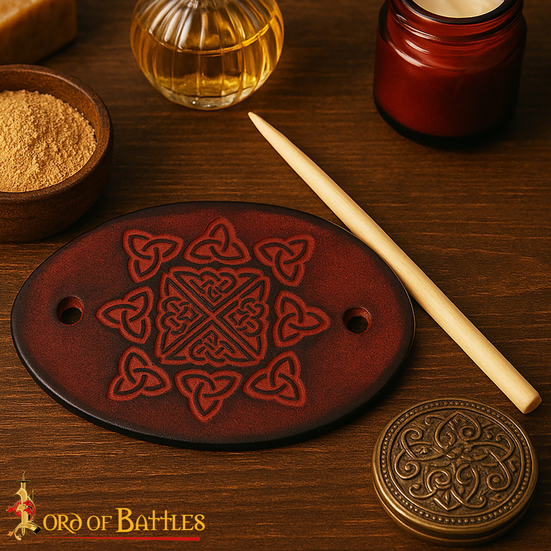 Genuine Leather Hair Brooch with Celtic Engraving & Bone Pin – Elegant Medieval-Inspired Hair Accessory Genuine Leather Hair Brooch with Celtic Engraving & Bone Pin – Elegant Medieval-Inspired Hair Accessory - Image 6