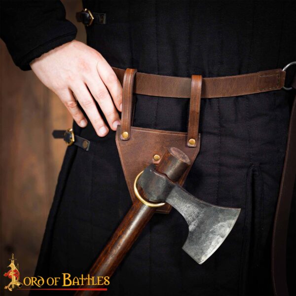 Medieval Leather Axe or Bludgeon Frog with Pure Brass Ring - Image 5