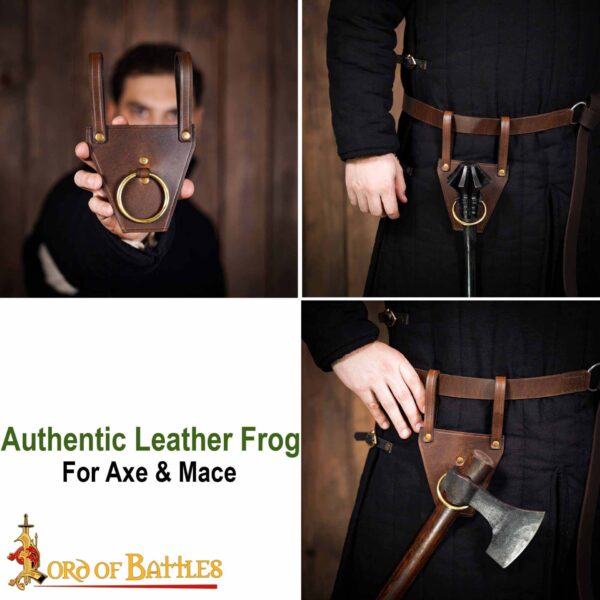 Medieval Leather Axe or Bludgeon Frog with Pure Brass Ring - Image 7