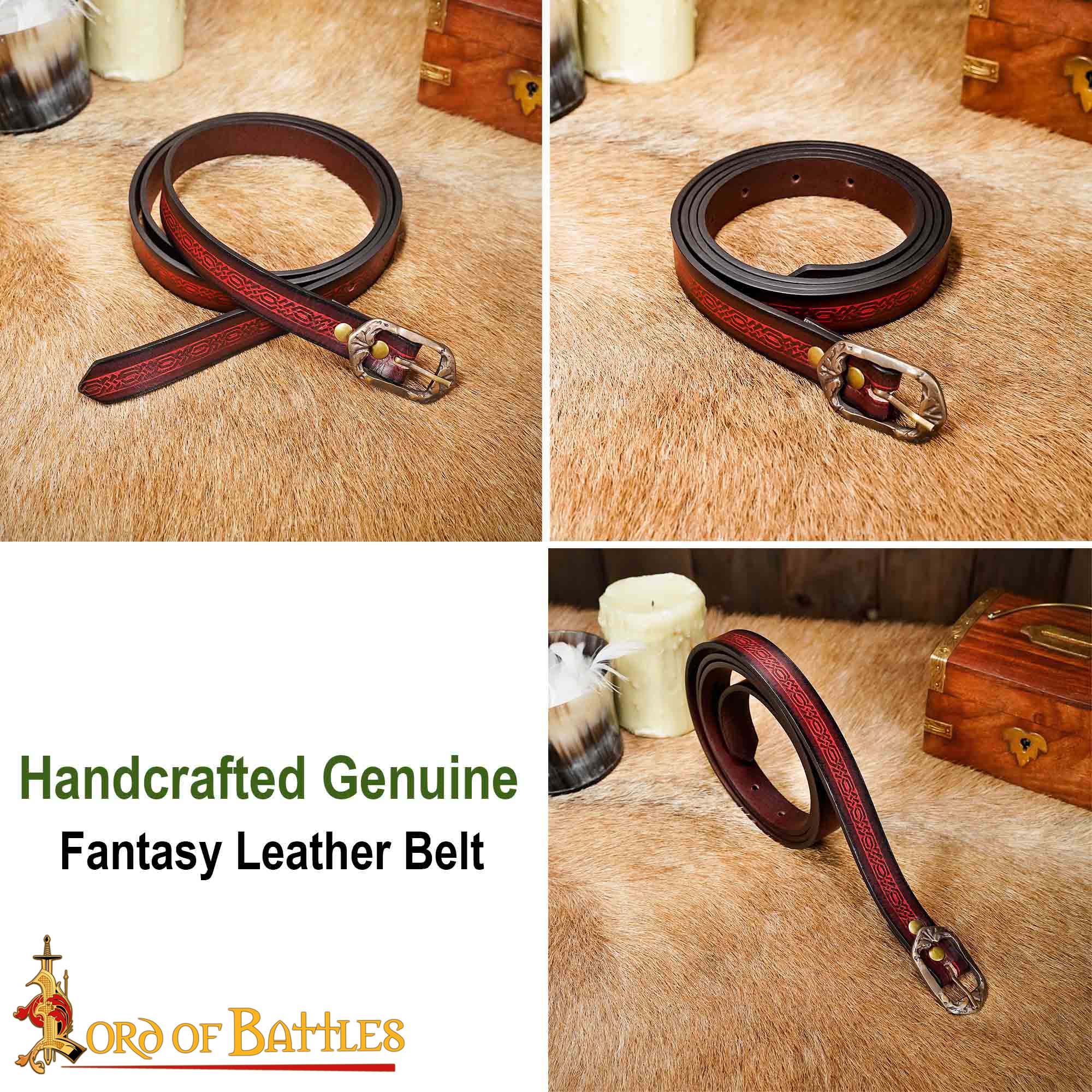 14th Century Medieval Maroon Leather Belt with Brass Buckle-26063M 7