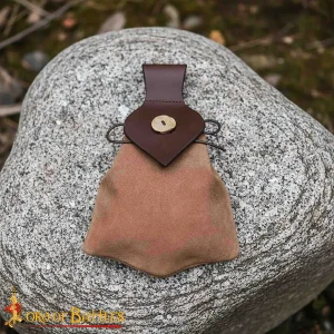 Medieval Leather Belt Pouch with Genuine Horn Button Closure