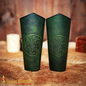 Genuine Leather Bracers with Embossed Celtic Spiral Design