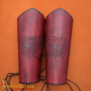 Genuine Leather Bracers with Embossed Fantasy Dragon Design