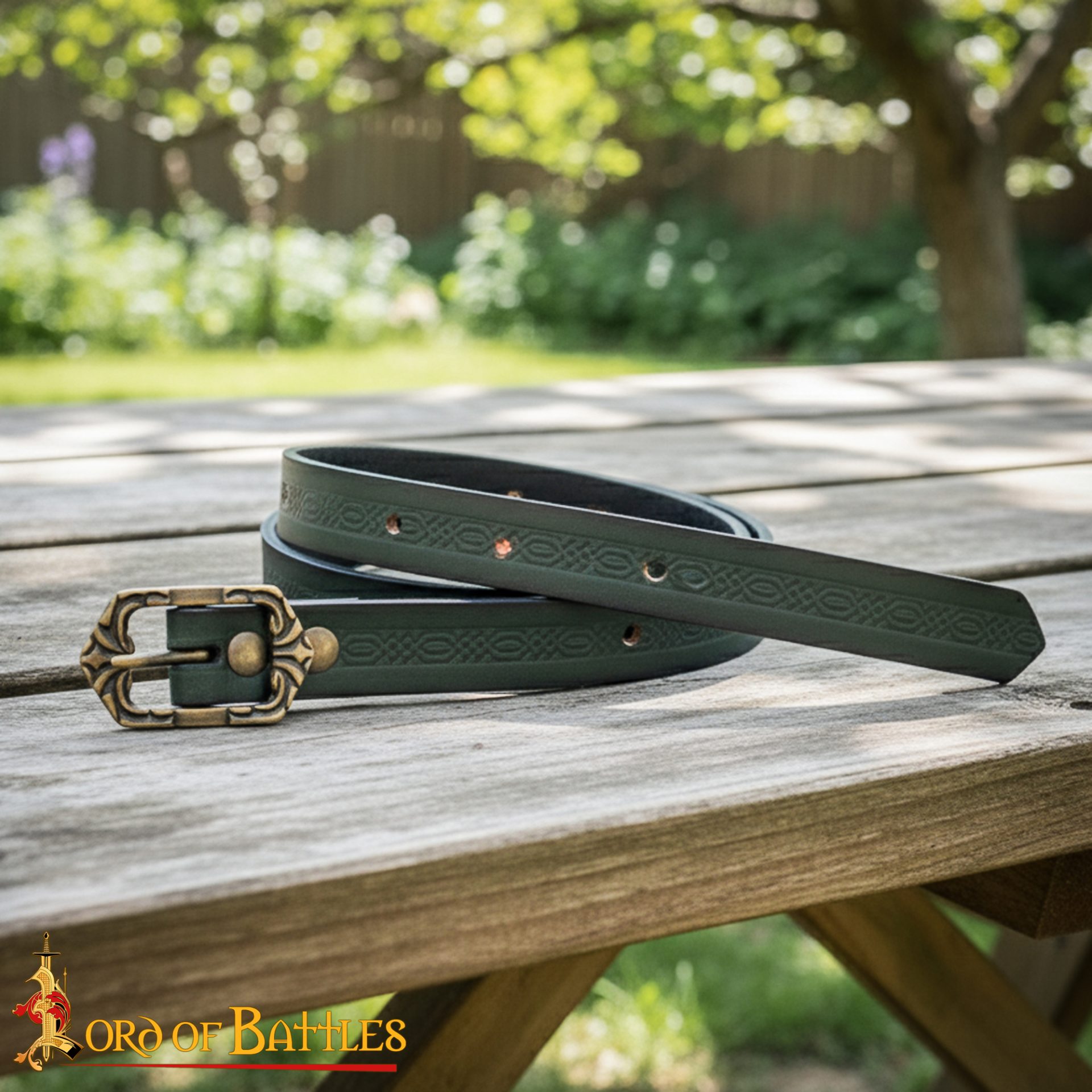 Medieval Leather Belt with Ornate Embossed Design Genuine Leather with Antique Brass Buckle - 26063CBR 1