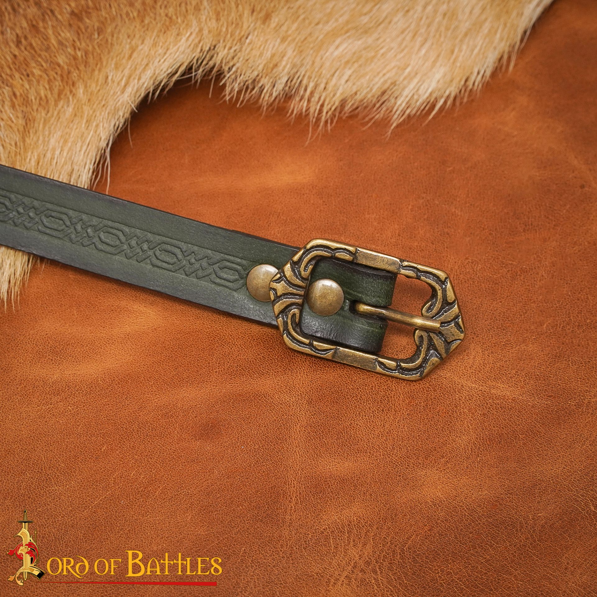 Medieval Leather Belt with Ornate Embossed Design Genuine Leather with Antique Brass Buckle - 26063CBR 4