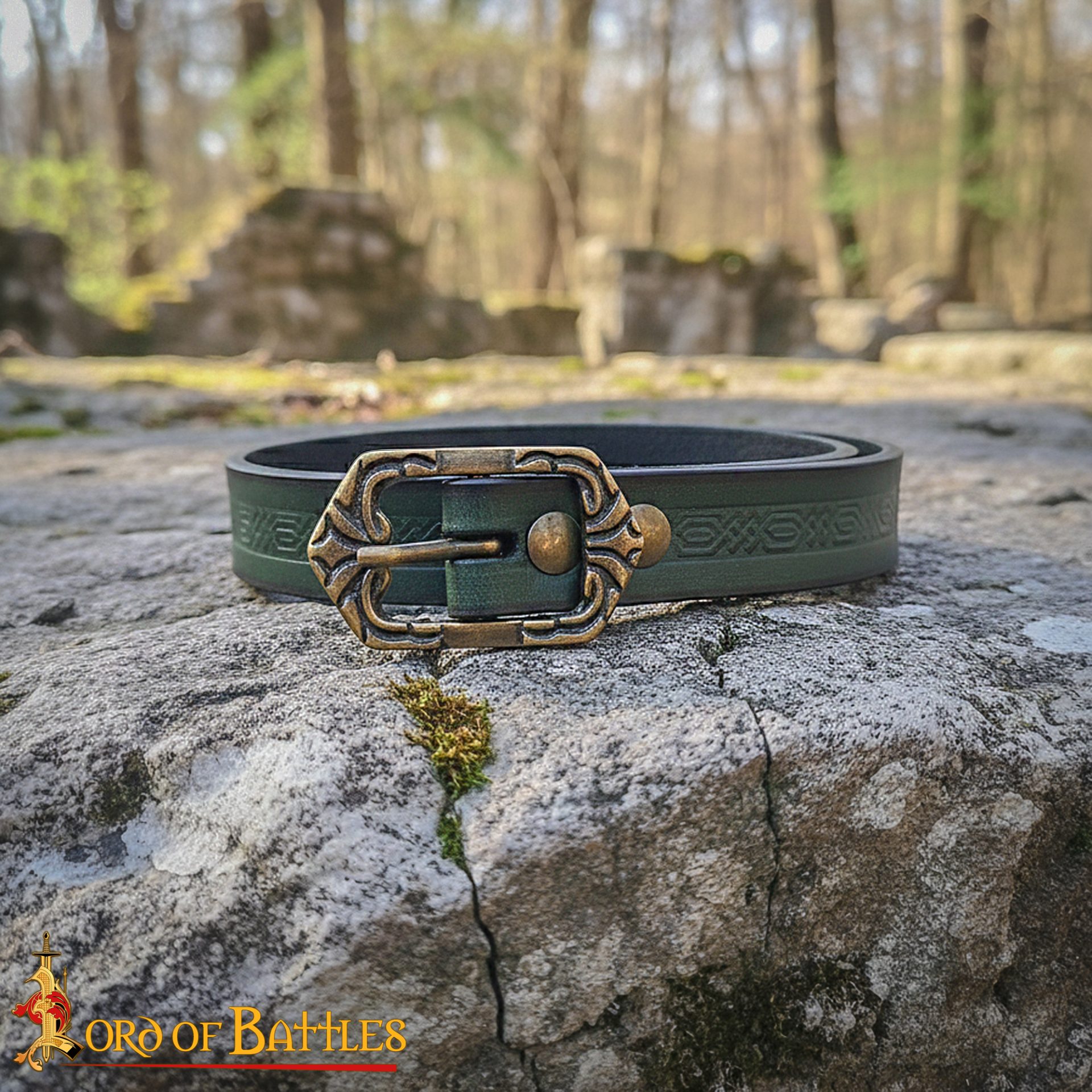 Medieval Leather Belt with Ornate Embossed Design Genuine Leather with Antique Brass Buckle - 26063CBR