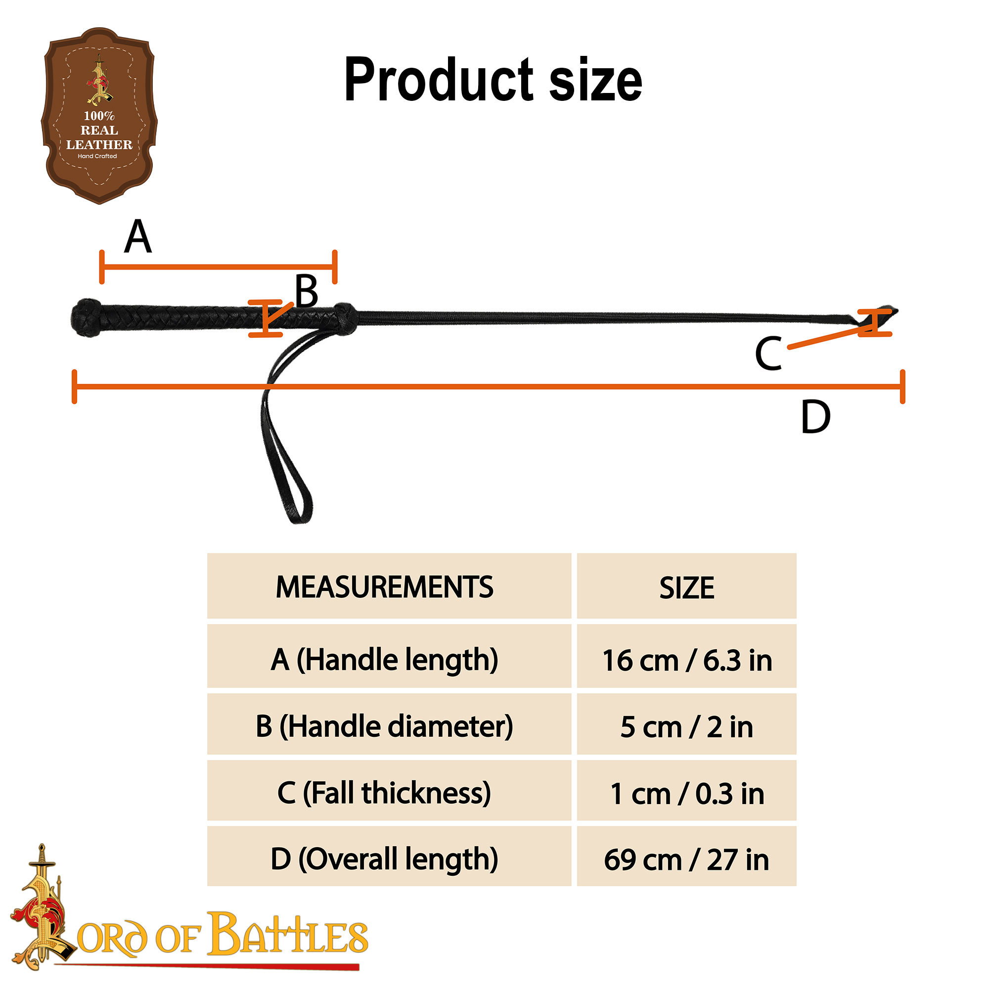 Medieval Whip Black Leather Riding Crop with Wrist Strap-13203BK 2