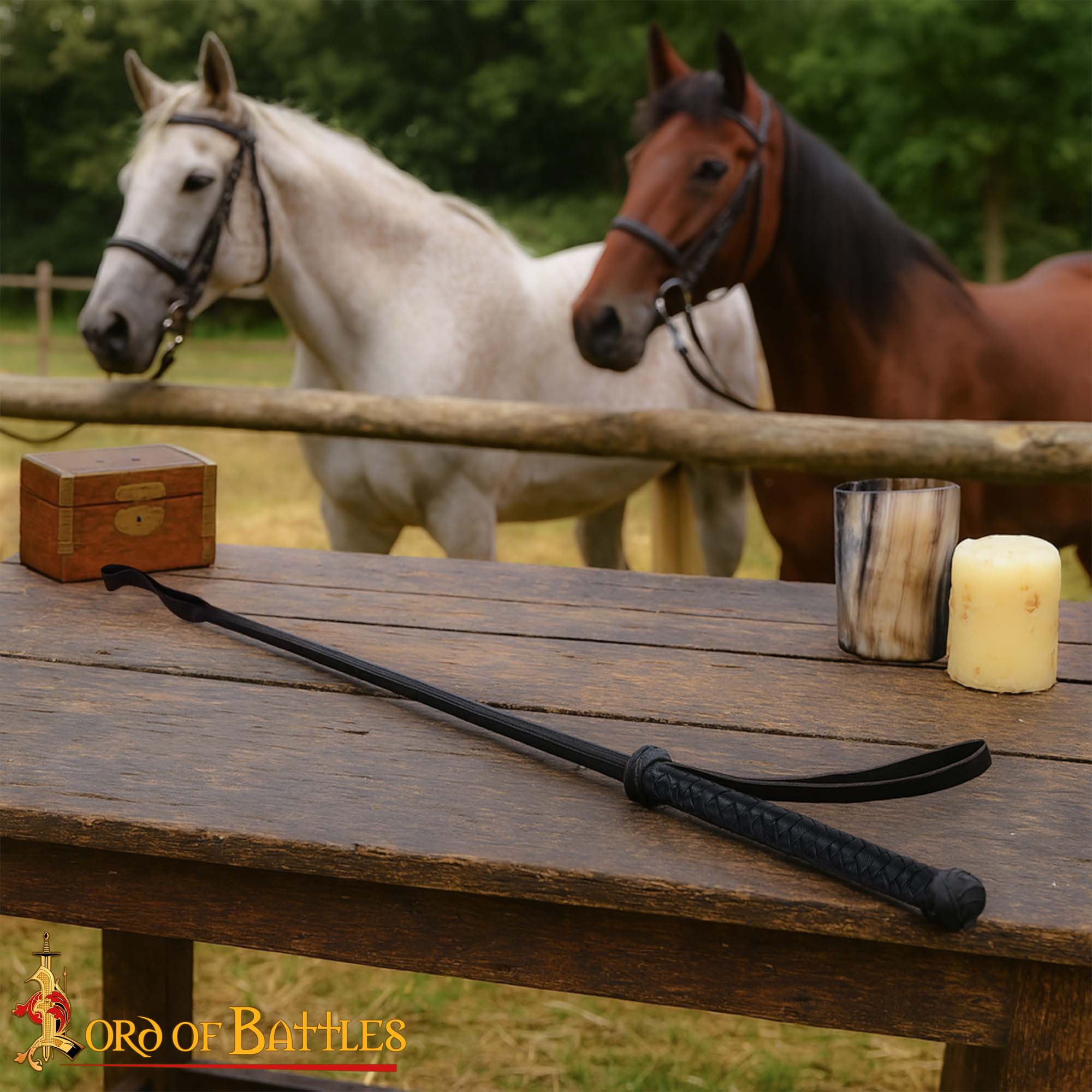 Medieval Whip Black Leather Riding Crop with Wrist Strap-13203BK