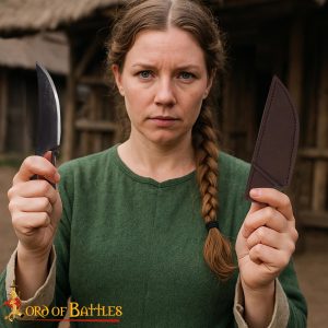 Authentic Viking Hand-Forged Iron Knife, Twisted Handle with Leather Scabbard