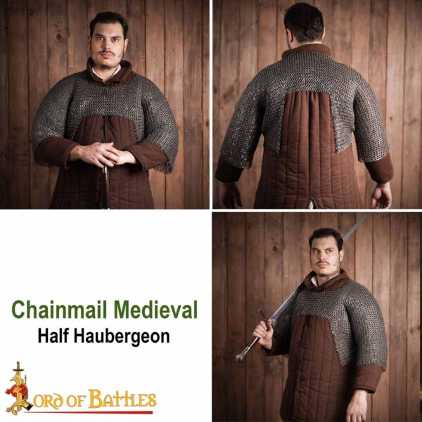 Flat Ring Chainmail Half Haubergeon Joined Sleeves Voiders, Riveted and Alternating, ID 9 mm, Natural - Image 6
