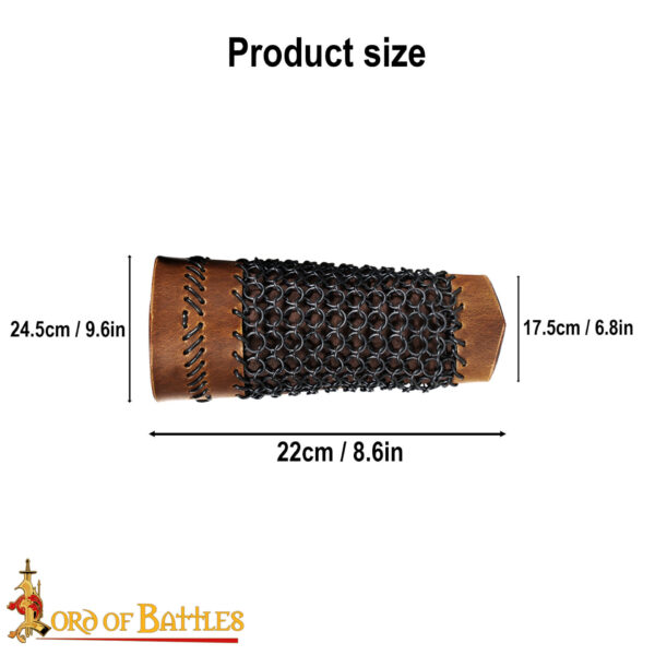 Monster Hunting Leather Bracers With Stitched Design And Blackened Chainmail - Image 3