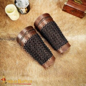 Monster Hunting Leather Bracers With Stitched Design And Blackened Chainmail