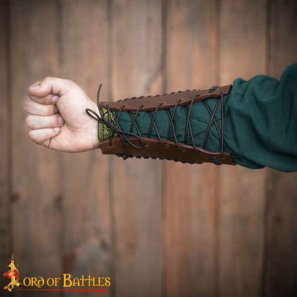 Monster Hunting Leather Bracers With Stitched Design And Blackened Chainmail - Image 7