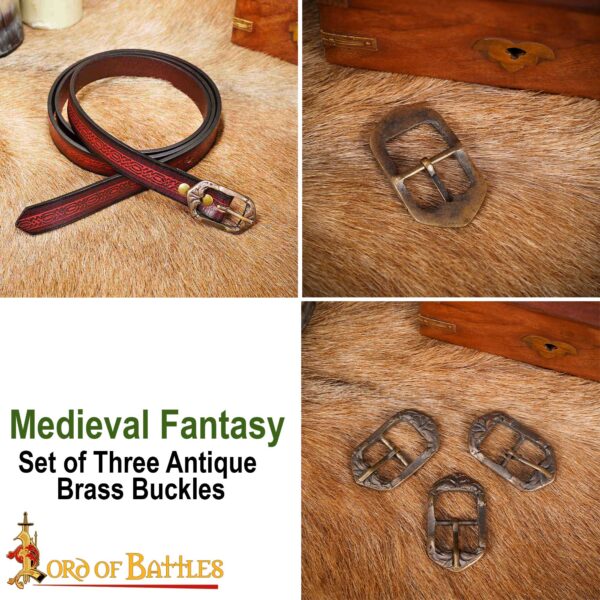 Medieval Fantasy Antique Brass Belt Buckles Set of 3 - Image 7