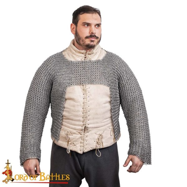 Round Ring Chainmail Half Haubergeon with Long Sleeves, Riveted, ID 10 mm, Aluminium