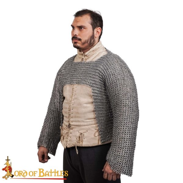 Round Ring Chainmail Half Haubergeon with Long Sleeves, Riveted, ID 10 mm, Aluminium - Image 2