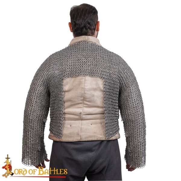 Round Ring Chainmail Half Haubergeon with Long Sleeves, Riveted, ID 10 mm, Aluminium - Image 3