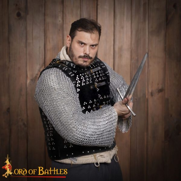Round Ring Chainmail Half Haubergeon with Long Sleeves, Riveted, ID 10 mm, Aluminium - Image 6