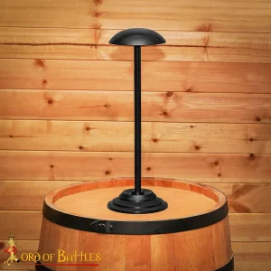 Medieval Iron Helmet Display Stand – Matte Black Powder-Coated Base