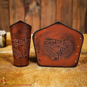 Fantasy Dragon Embossed Leather Bracers – Arm Guards for LARP & Costumes