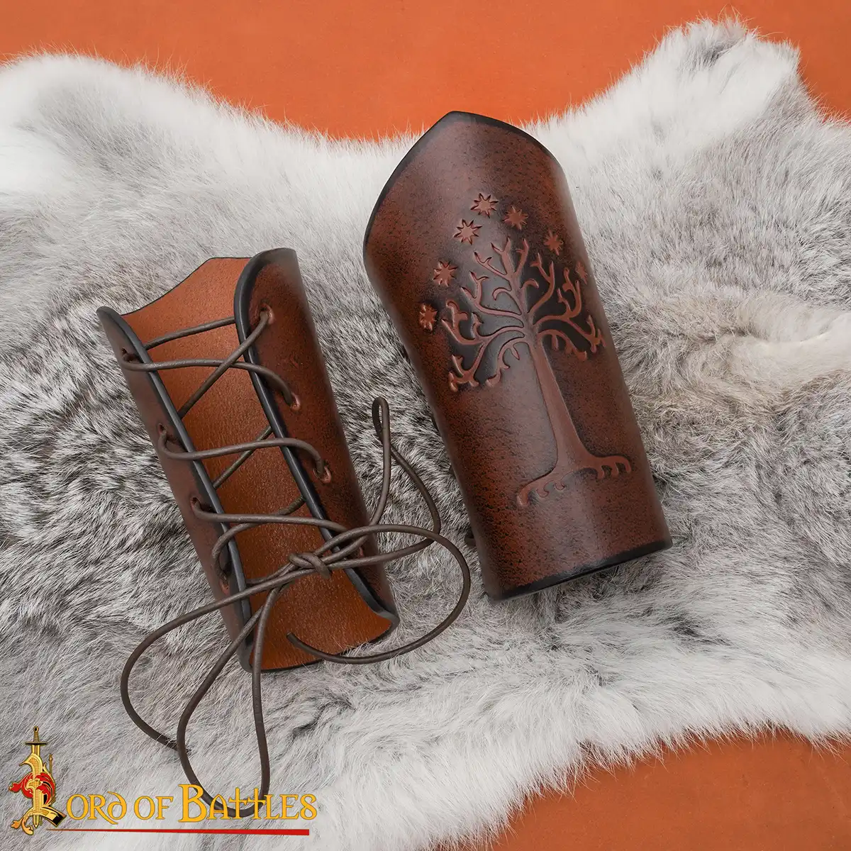 Genuine Leather Bracers with Embossed Tree of Gondor Motif Genuine Leather Bracers
