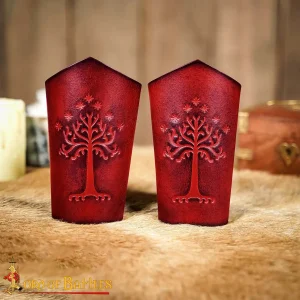 Genuine Leather Bracers with Embossed Tree of Gondor Motif
