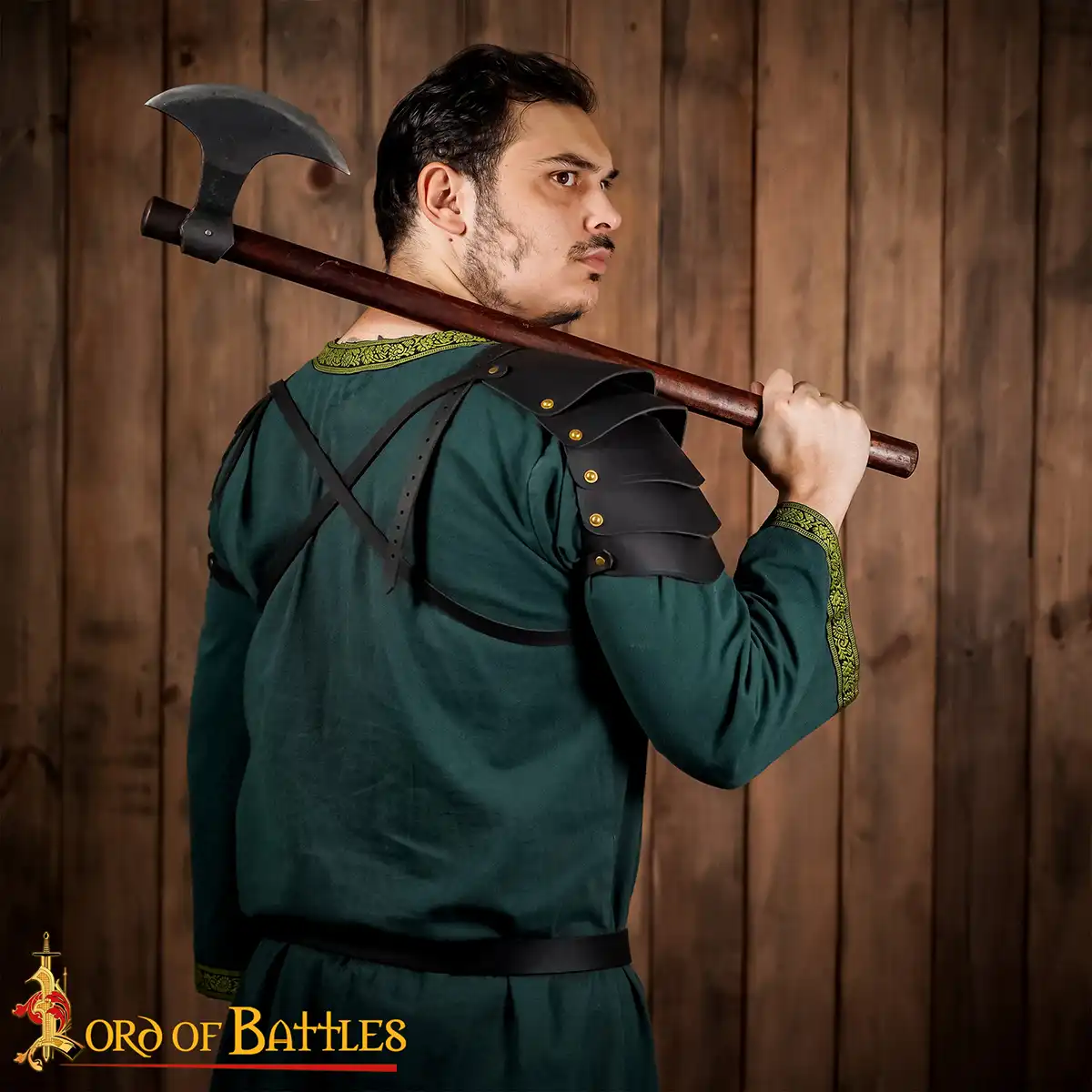 Viking-Inspired Leather Pauldrons with Brass Rivets | Medieval LARP & Stage Shoulder Armor Viking-Inspired Leather Pauldrons with Brass Rivets | Medieval LARP & Stage Shoulder Armor - Image 6