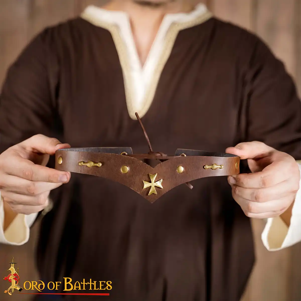 Leather Headband With Pure Brass Templar Cross Mount Leather Headband With Pure Brass Templar Cross Mount - Image 2