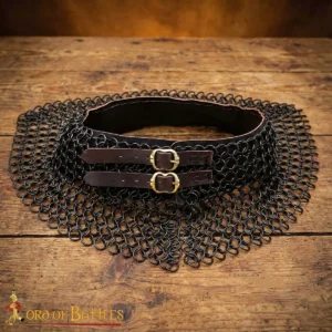 Chainmail Gorget Standard – 10mm Butted Rings – 16 Gauge Mild Steel with Leather Straps Medieval Neck & Shoulder Armor for LARP, & Costume