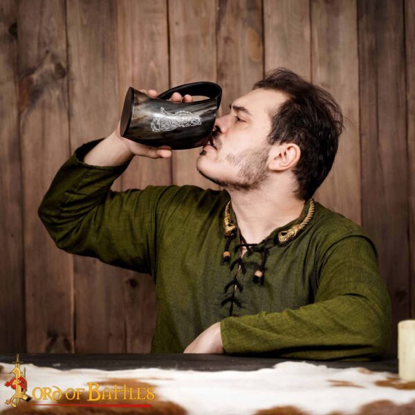 Mighty Wolf Viking Horn Tankard Beer Mug Handcrafted from Genuine Ox Horn - Image 2