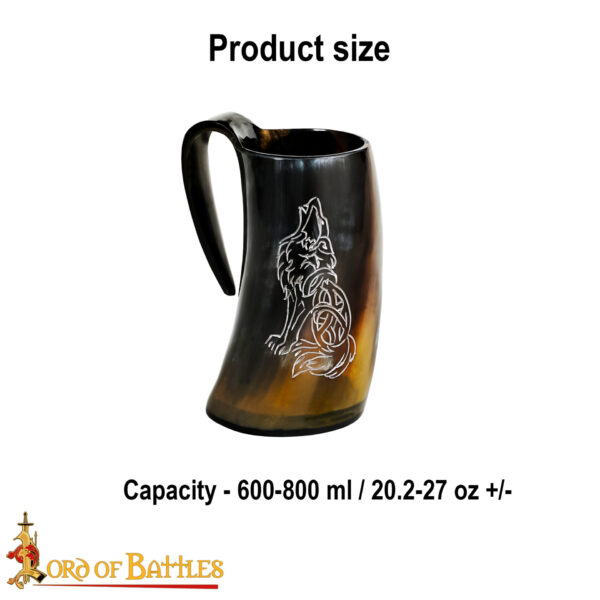 Mighty Wolf Viking Horn Tankard Beer Mug Handcrafted from Genuine Ox Horn - Image 3