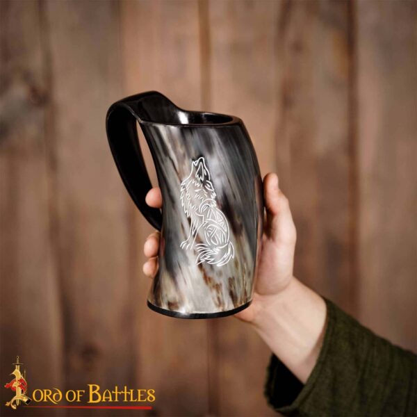 Mighty Wolf Viking Horn Tankard Beer Mug Handcrafted from Genuine Ox Horn - Image 5