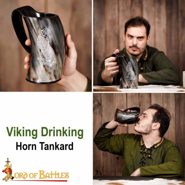 Mighty Wolf Viking Horn Tankard Beer Mug Handcrafted from Genuine Ox Horn - Image 7