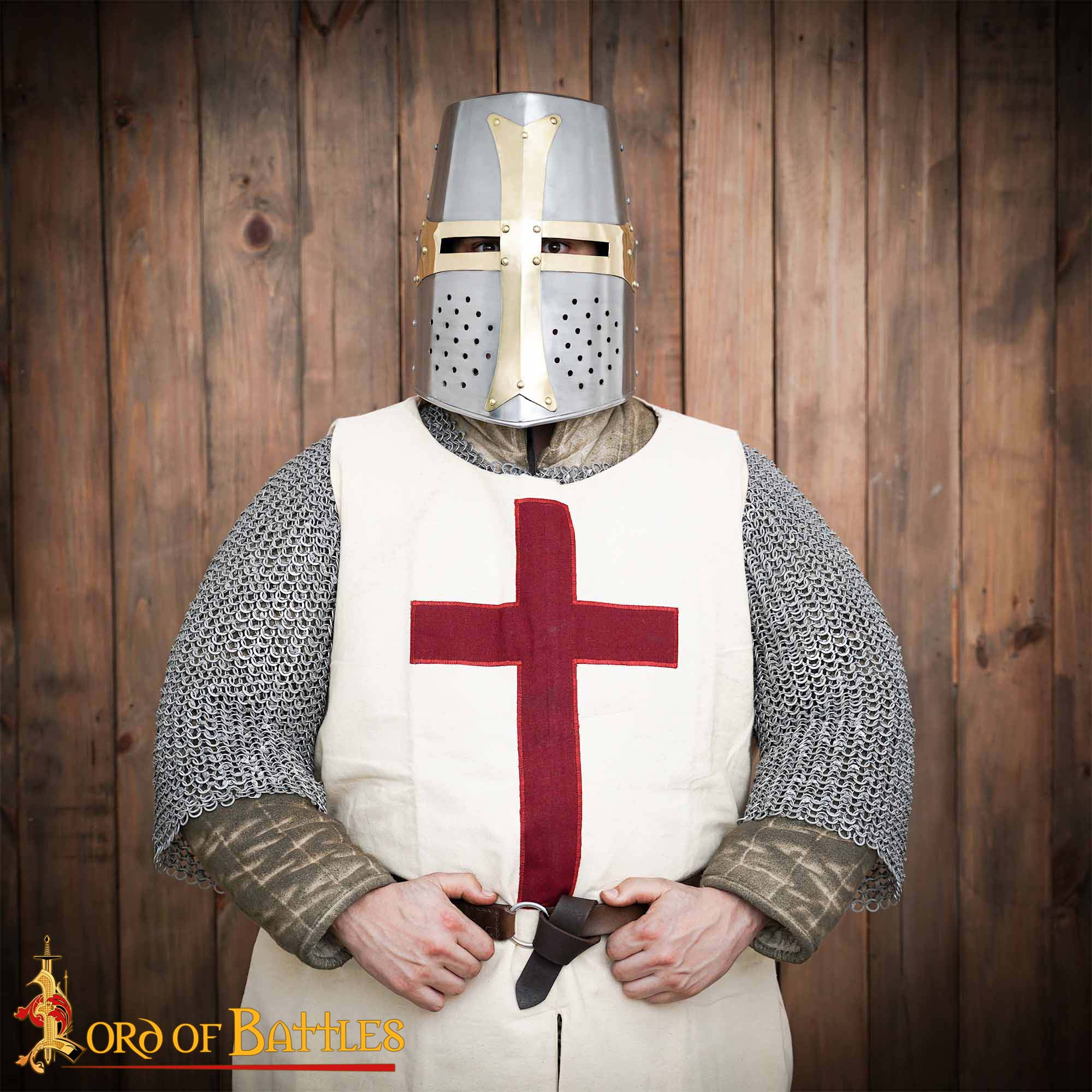 Crusader Great Helm – 13th Century Steel Helmet with Brass Cross-2286PL 1