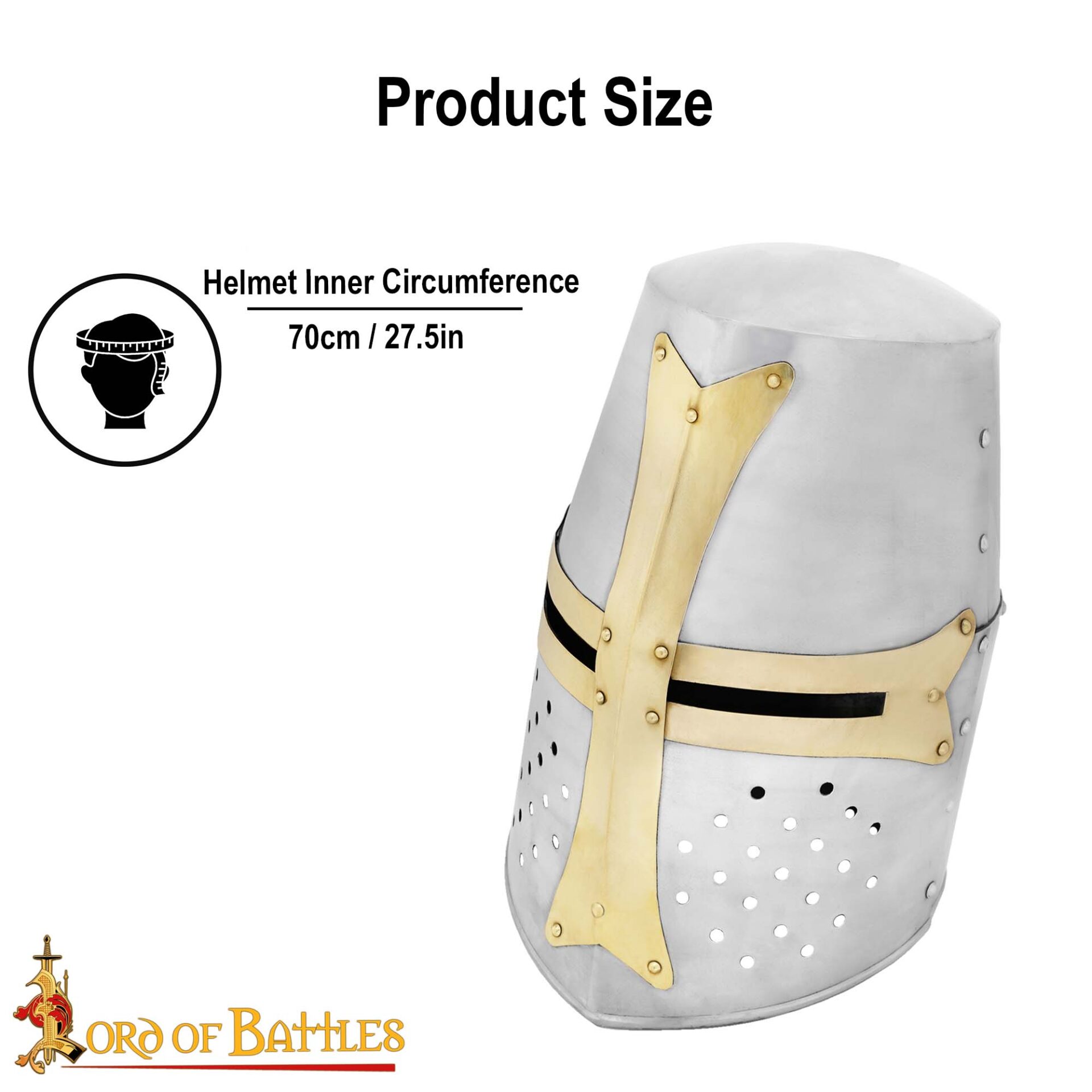Crusader Great Helm – 13th Century Steel Helmet with Brass Cross-2286PL 2